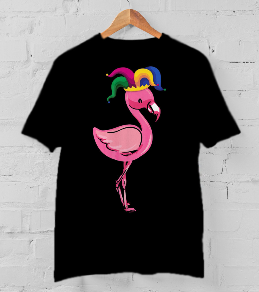 Flamingo With Jester Hat Mardi Gras Costume T-Shirt