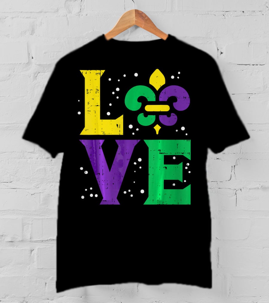 Love Jester Hat Funny Mardi Gras Carnival Fleur-de-Lis T-Shirt