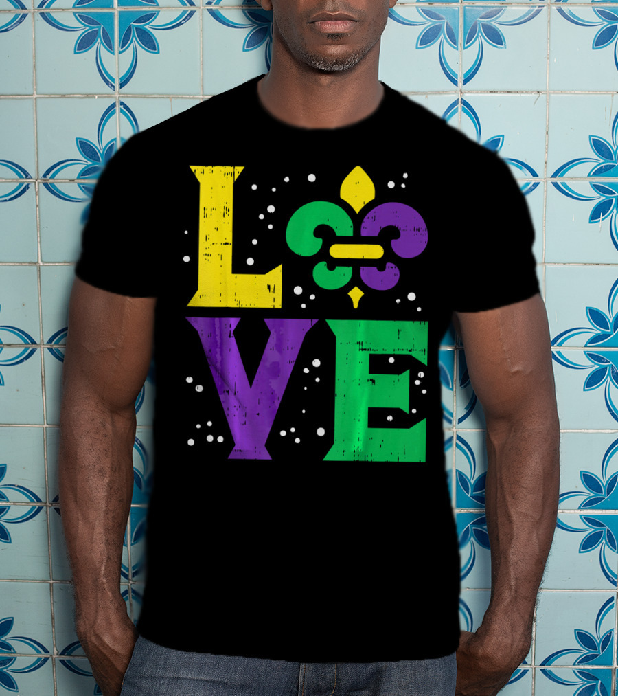 Love Jester Hat Funny Mardi Gras Carnival Fleur-de-Lis T-Shirt