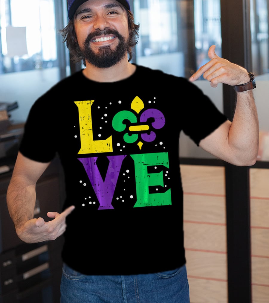 Love Jester Hat Funny Mardi Gras Carnival Fleur-de-Lis T-Shirt
