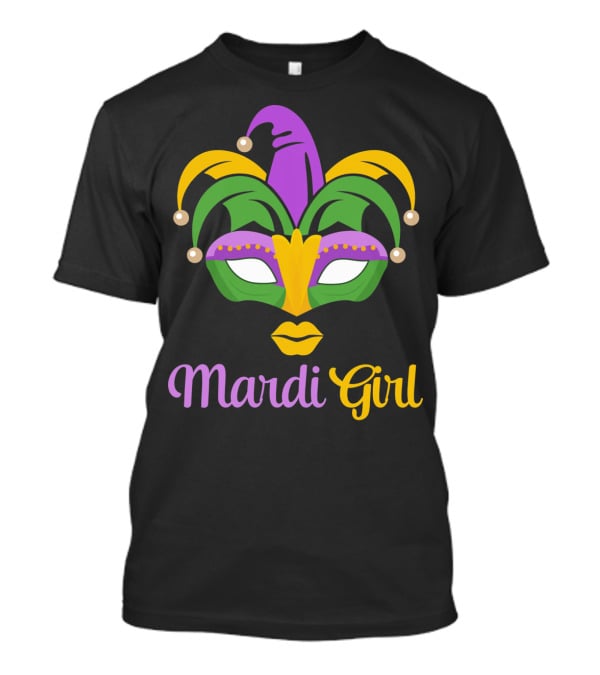 Mardi Girl Mask Colorful Jester Costume T-Shirt