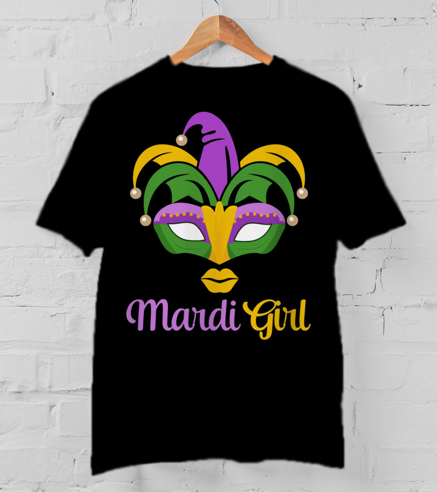 Mardi Girl Mask Colorful Jester Costume T-Shirt