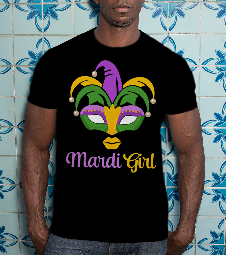 Mardi Girl Mask Colorful Jester Costume T-Shirt