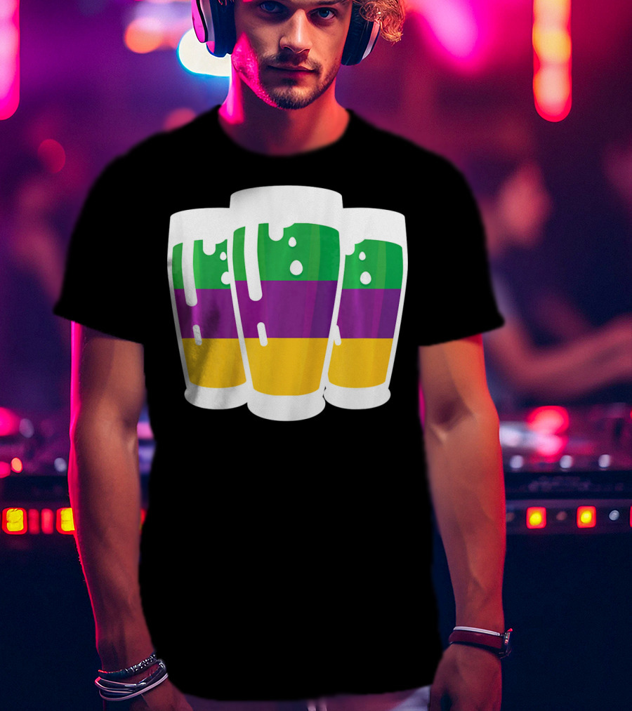Mardi Gras Beer Funny Mardi Gras Party Carnival Colors T-Shirt