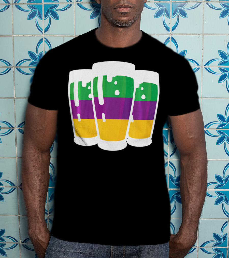 Mardi Gras Beer Funny Mardi Gras Party Carnival Colors T-Shirt
