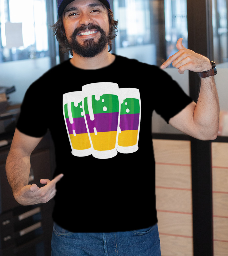 Mardi Gras Beer Funny Mardi Gras Party Carnival Colors T-Shirt