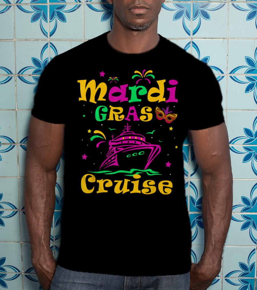 Mardi Gras Cruise Ship Mask Fireworks Vacation T-Shirt