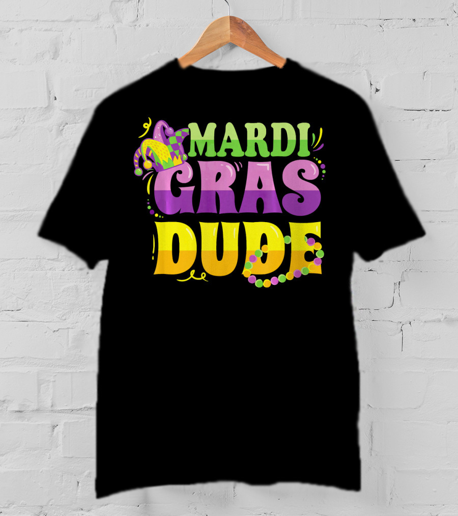 Mardi Gras Dude New Orleans Beads And Jester Hat T-Shirt