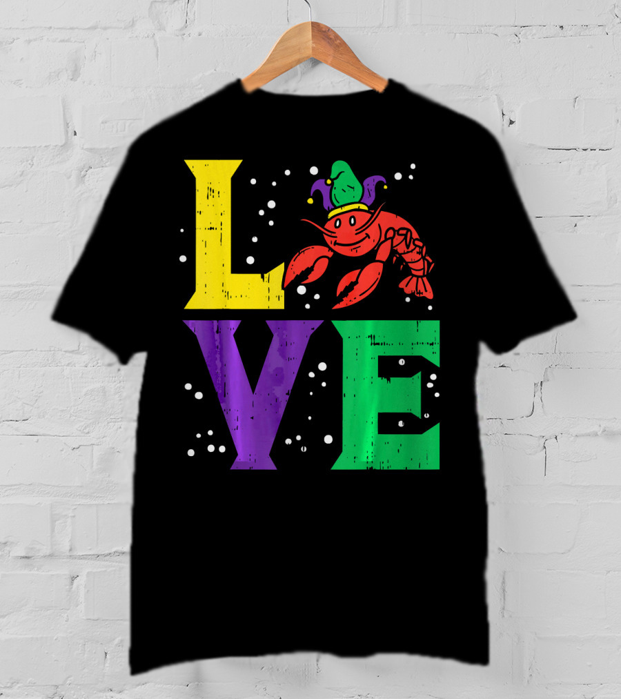 Love Crawfish Jester Hat Mardi Gras T-Shirt