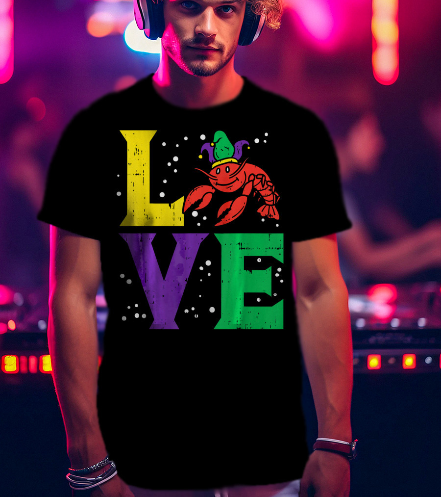 Love Crawfish Jester Hat Mardi Gras T-Shirt