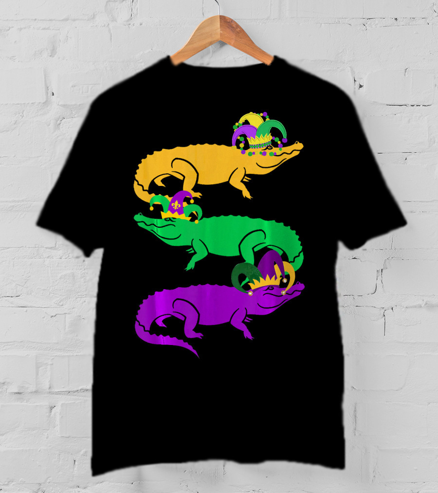 Cute Three Alligator Jesters Mardi Gras Beads T-Shirt