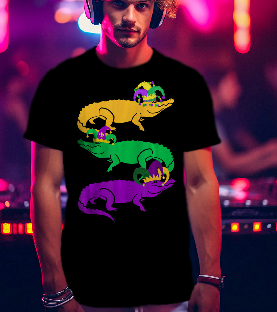 Cute Three Alligator Jesters Mardi Gras Beads T-Shirt