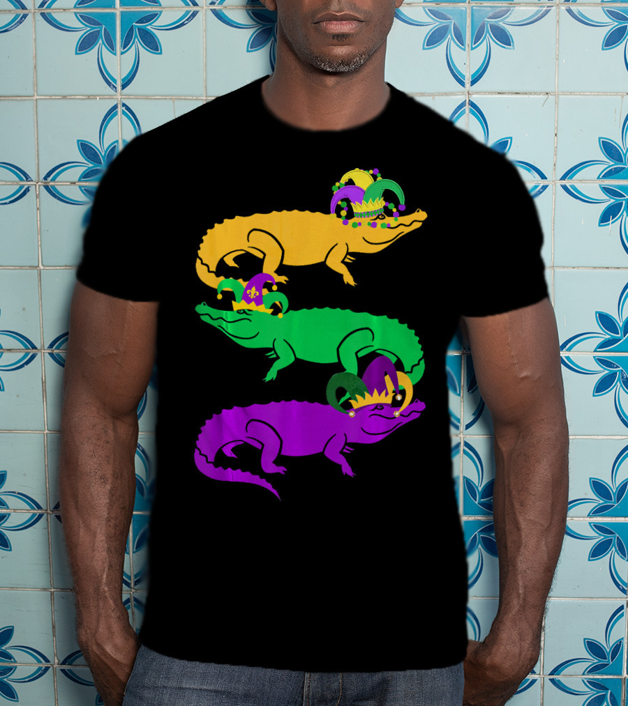 Cute Three Alligator Jesters Mardi Gras Beads T-Shirt