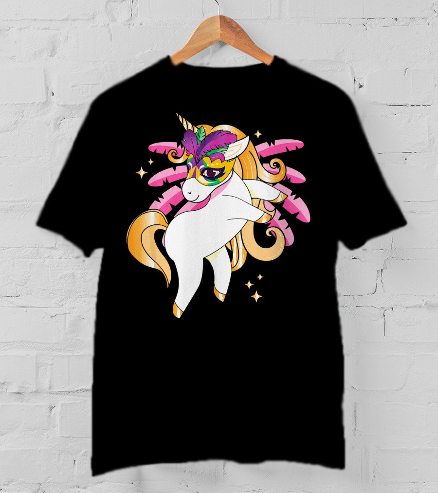 Mardi Gras Unicorn New Orleans LA Party Masked T-Shirt