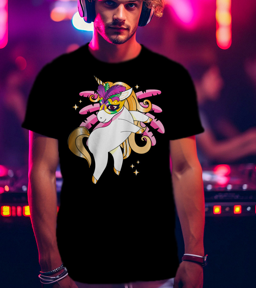 Mardi Gras Unicorn New Orleans LA Party Masked T-Shirt
