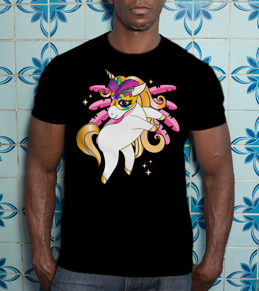 Mardi Gras Unicorn New Orleans LA Party Masked T-Shirt