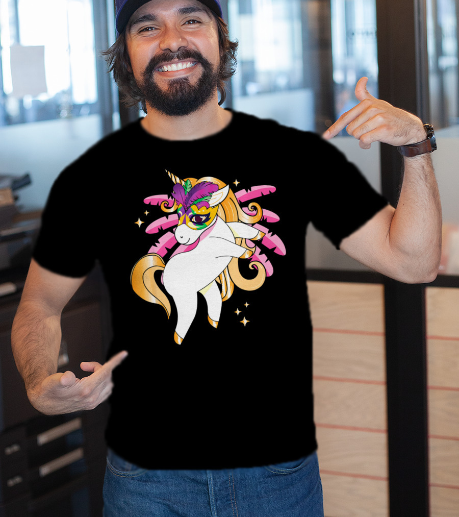 Mardi Gras Unicorn New Orleans LA Party Masked T-Shirt