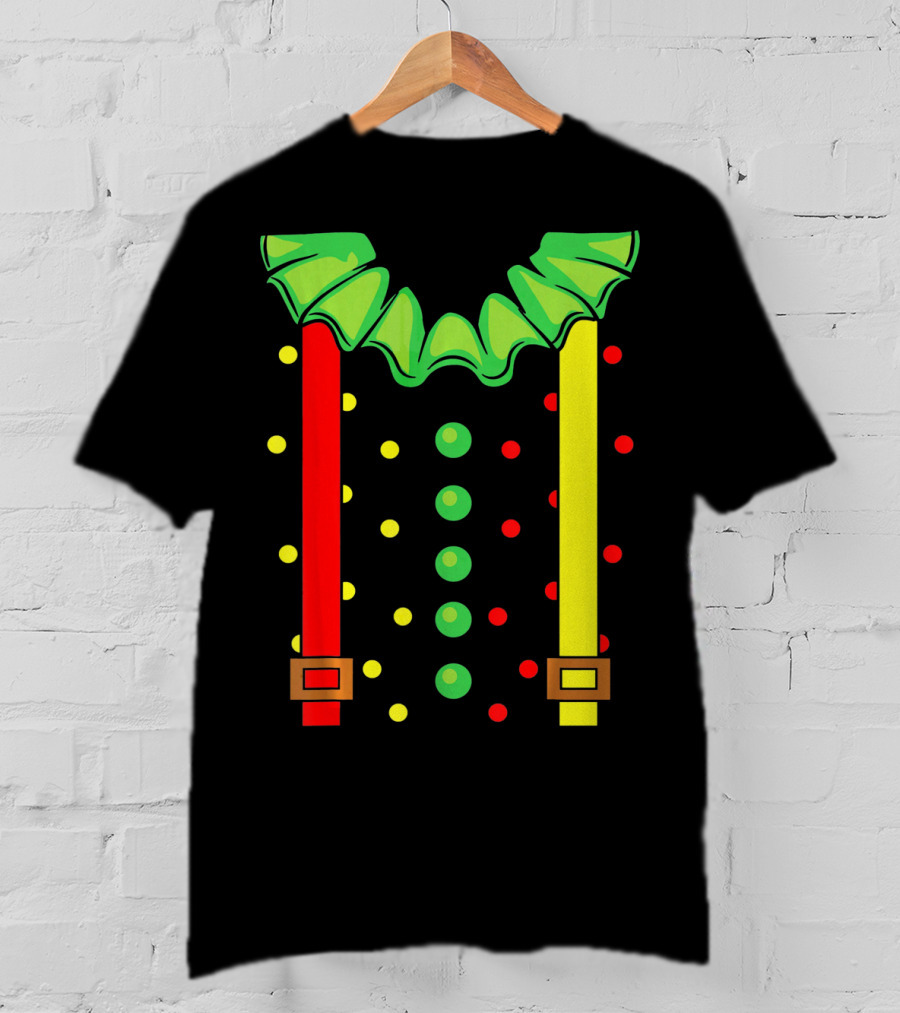 Funny Red And Yellow Suspenders With Green Jester Collar Clown T-Shirt