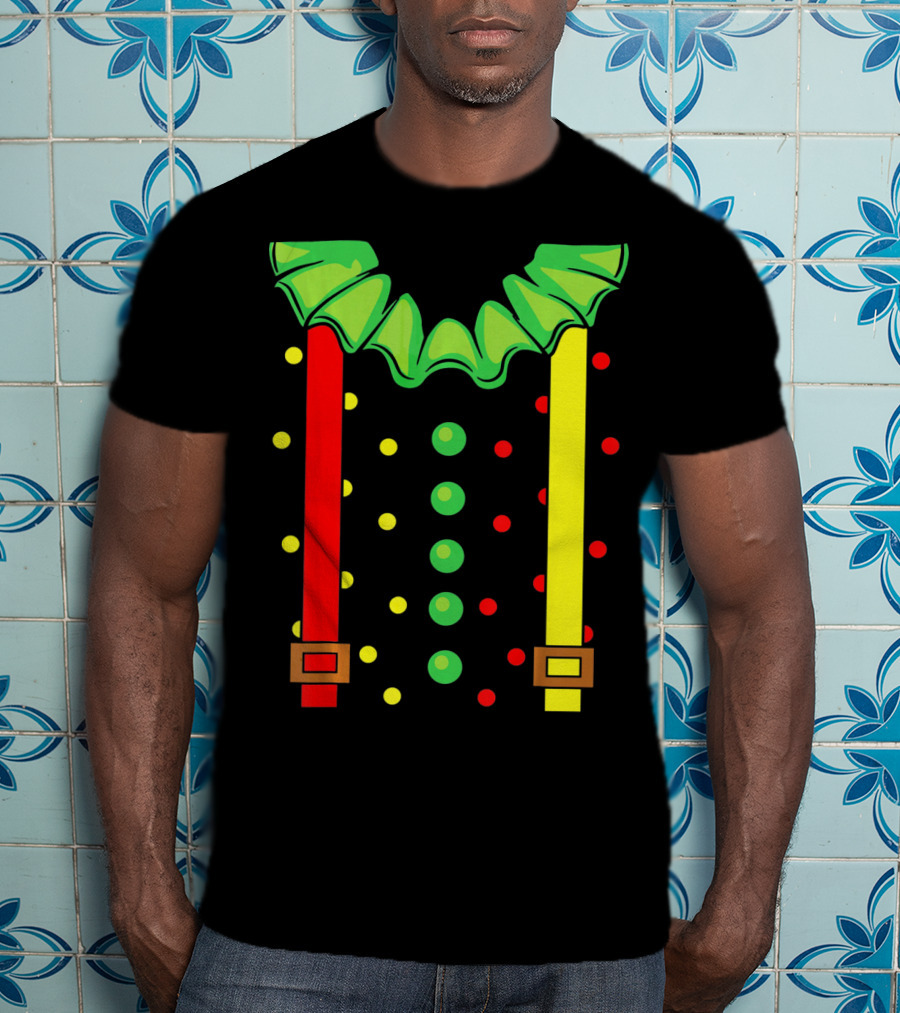 Funny Red And Yellow Suspenders With Green Jester Collar Clown T-Shirt
