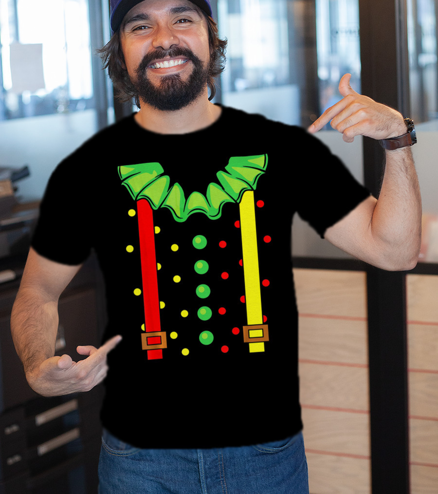 Funny Red And Yellow Suspenders With Green Jester Collar Clown T-Shirt