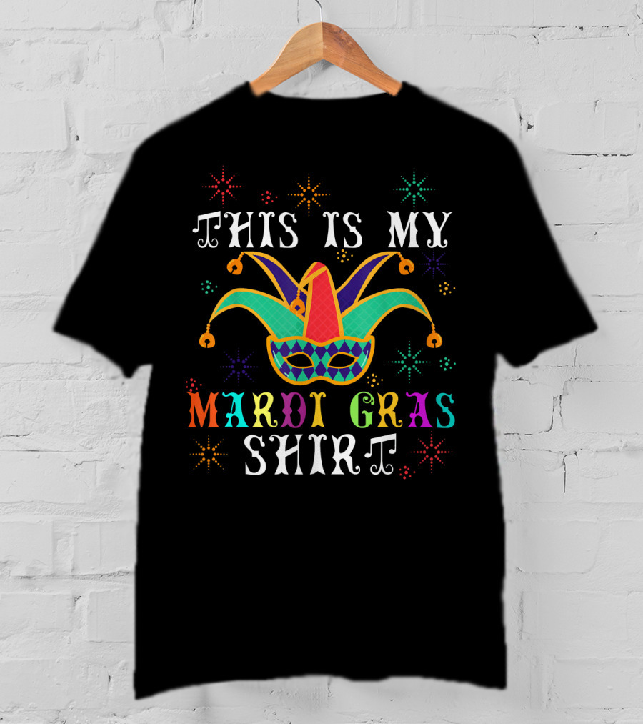 This Is My Mardi Gras Shirt Jester Mask Colorful Starry T-Shirt