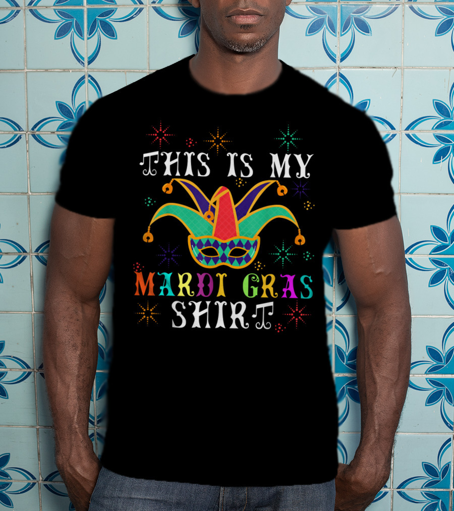 This Is My Mardi Gras Shirt Jester Mask Colorful Starry T-Shirt