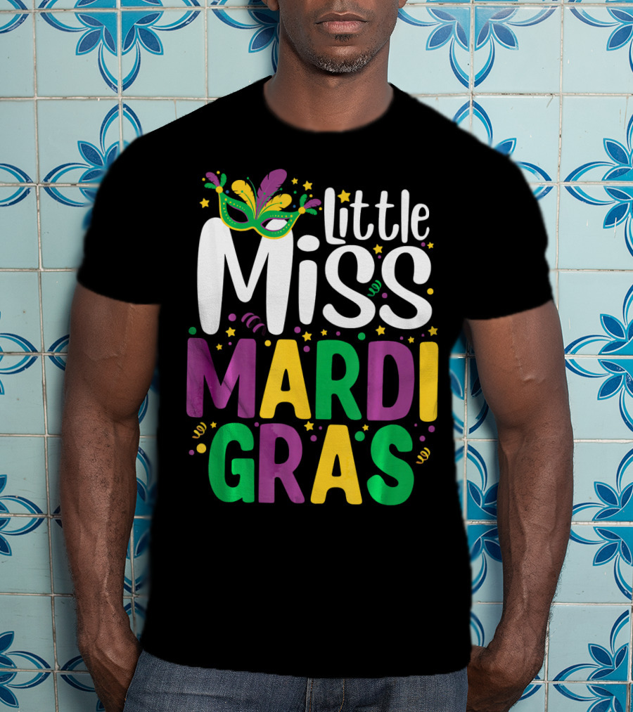 Little Miss Mardi Gras Mask And Celebration Colors T-Shirt