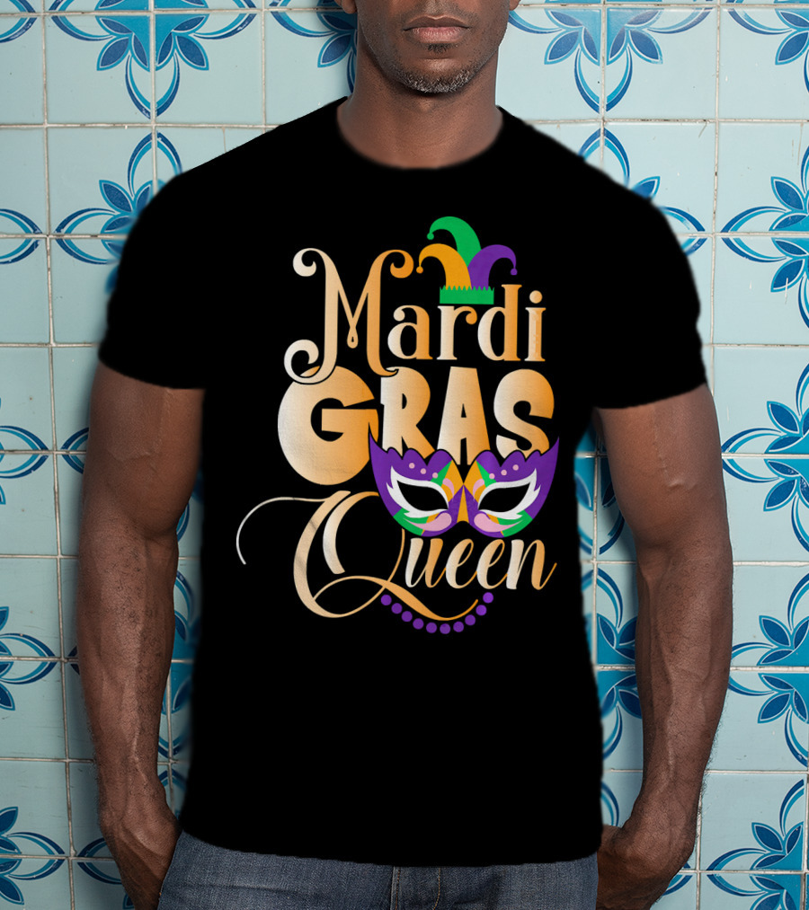 Mardi Gras Queen New Orleans Mask Beads Festival T-Shirt