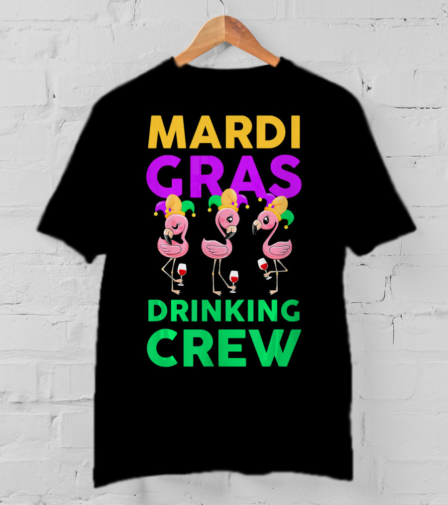 Mardi Gras Drinking Crew Flamingo Jester Party Fun T-Shirt