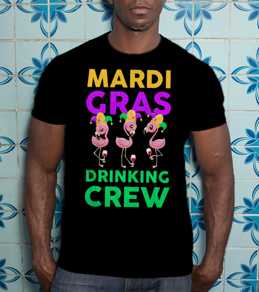 Mardi Gras Drinking Crew Flamingo Jester Party Fun T-Shirt