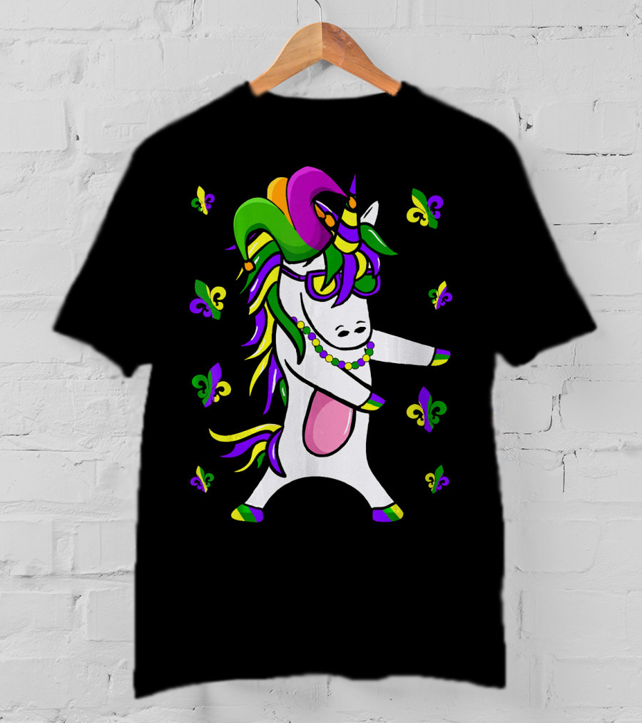 Flossing Unicorn Mardi Gras Floss Fleur De Lis Party T-Shirt