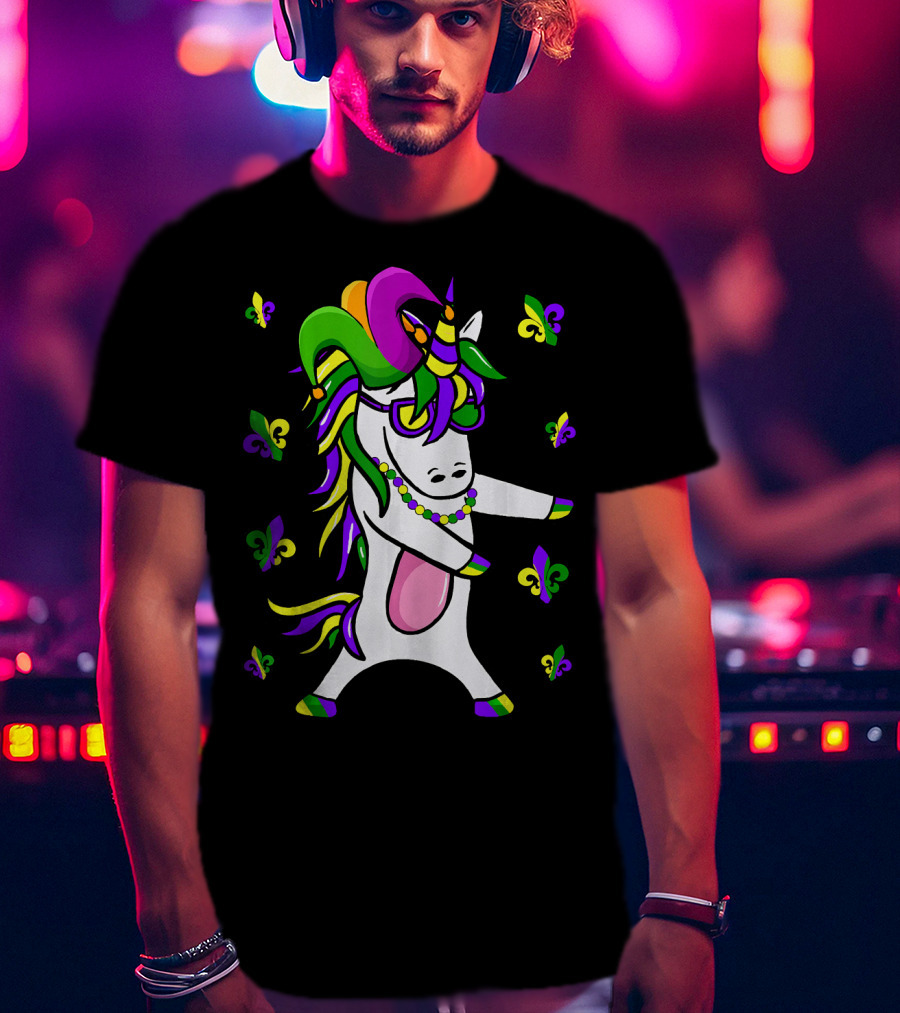 Flossing Unicorn Mardi Gras Floss Fleur De Lis Party T-Shirt