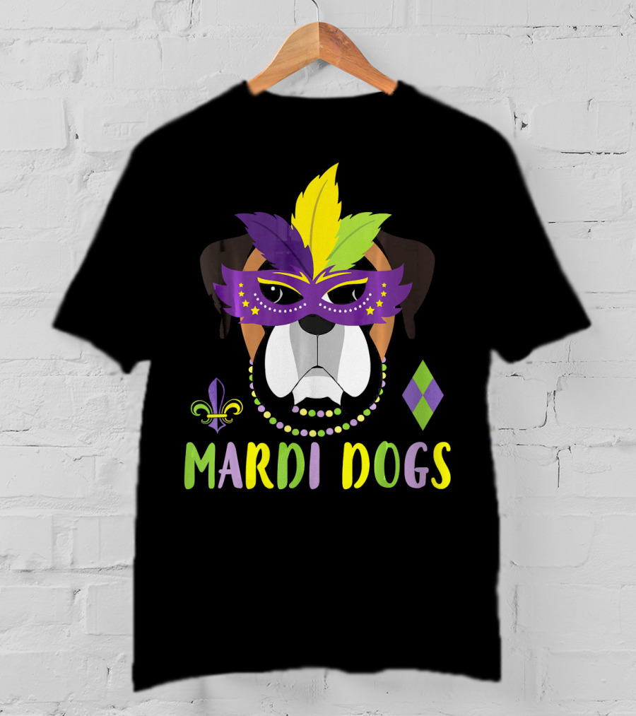 Boxer Dog Mardi Gras Mask Beads Mardi Dogs Fleur-de-Lis T-Shirt