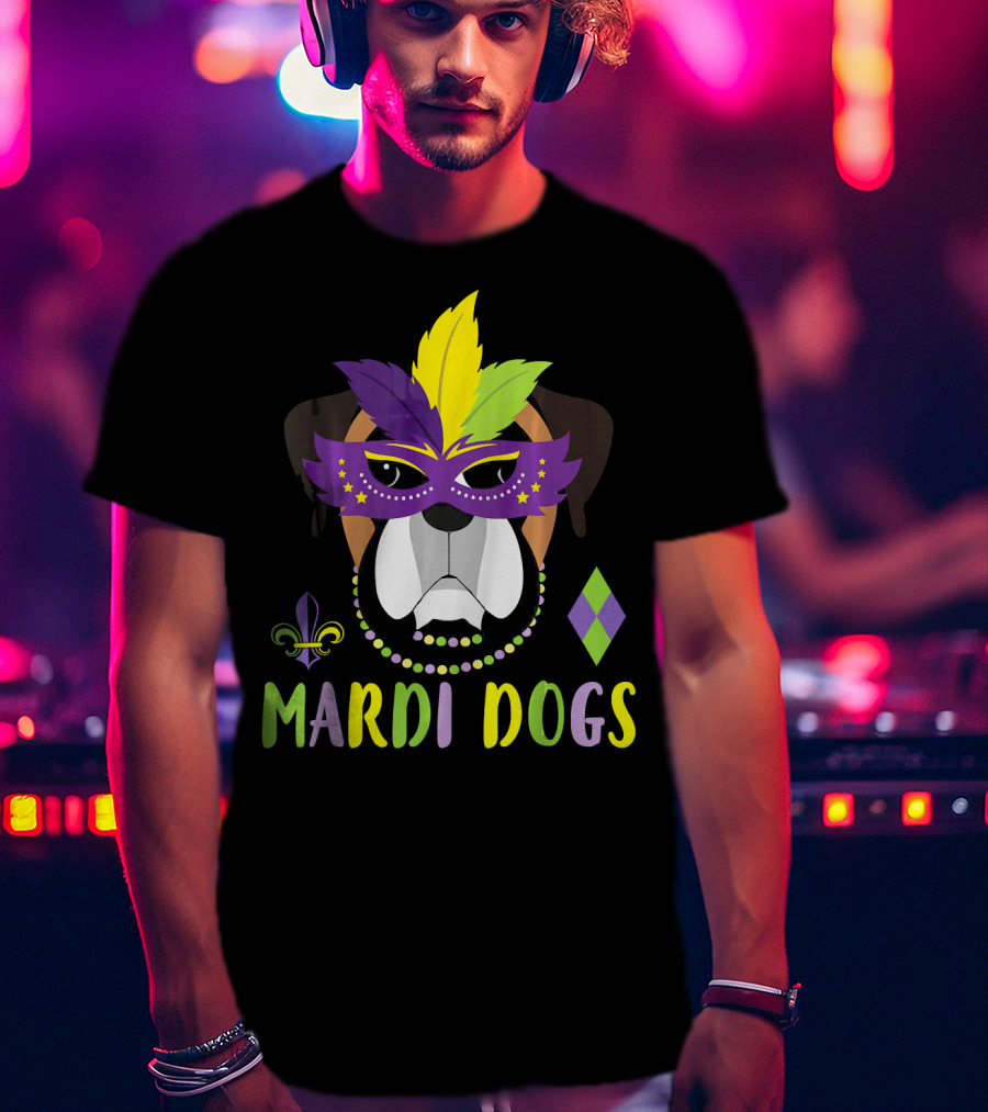 Boxer Dog Mardi Gras Mask Beads Mardi Dogs Fleur-de-Lis T-Shirt
