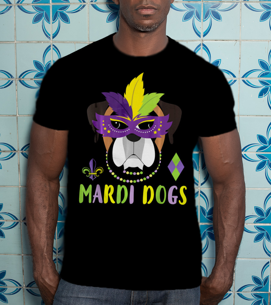 Boxer Dog Mardi Gras Mask Beads Mardi Dogs Fleur-de-Lis T-Shirt