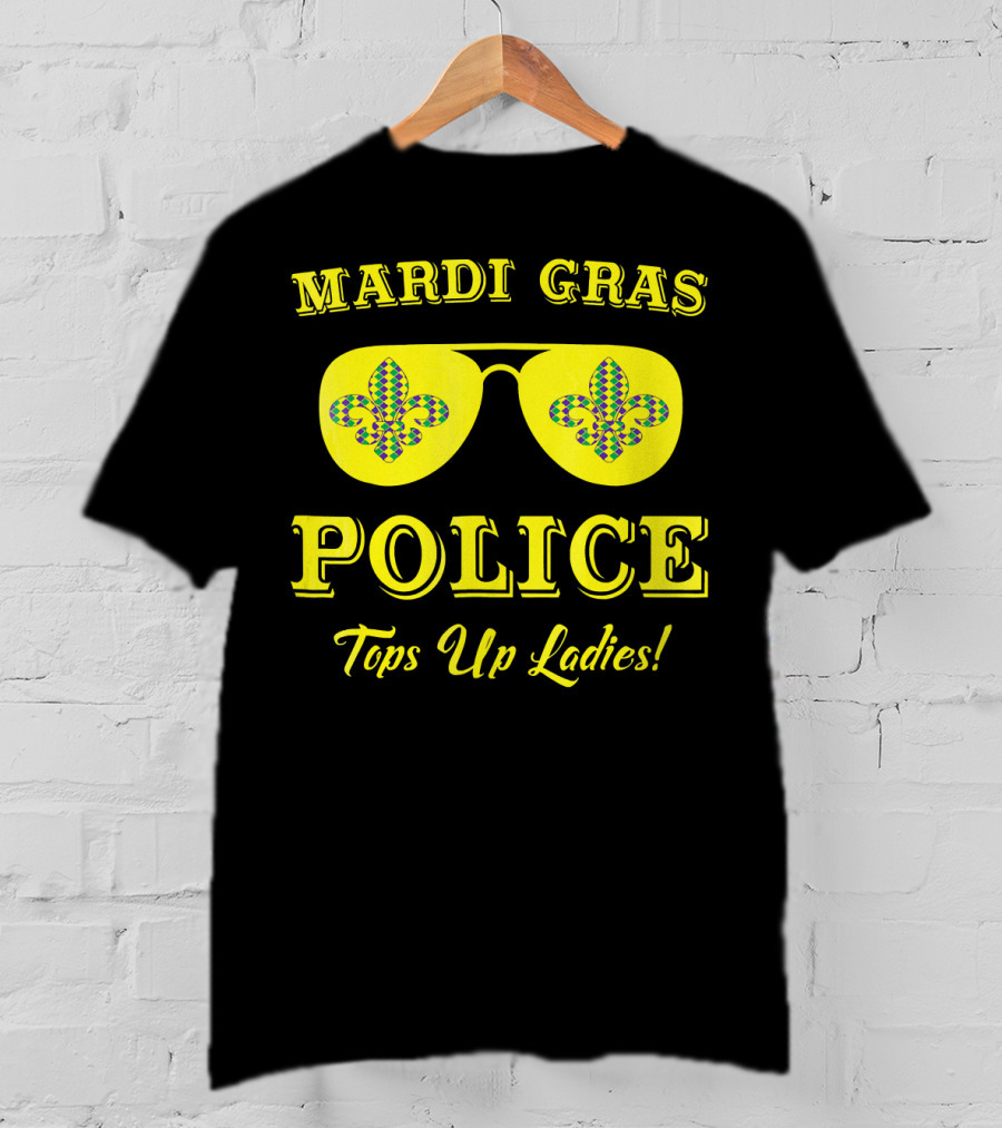 Mardi Gras Police Tops Up Ladies Sunglasses Fleur-de-Lis T-Shirt