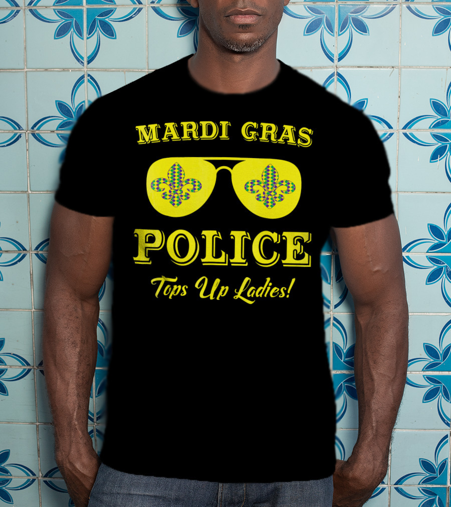 Mardi Gras Police Tops Up Ladies Sunglasses Fleur-de-Lis T-Shirt