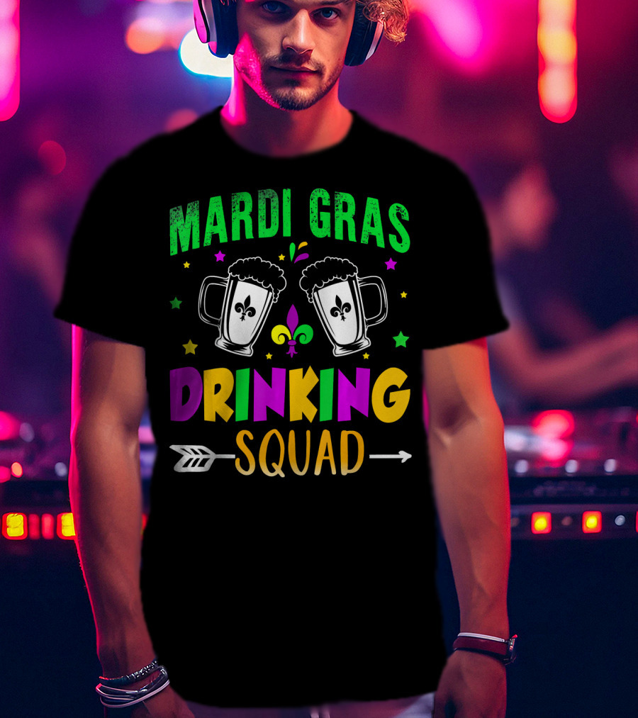 Mardi Gras Drinking Squad Beer Mug Fleur De Lis Party T-Shirt