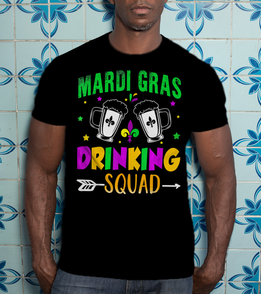 Mardi Gras Drinking Squad Beer Mug Fleur De Lis Party T-Shirt