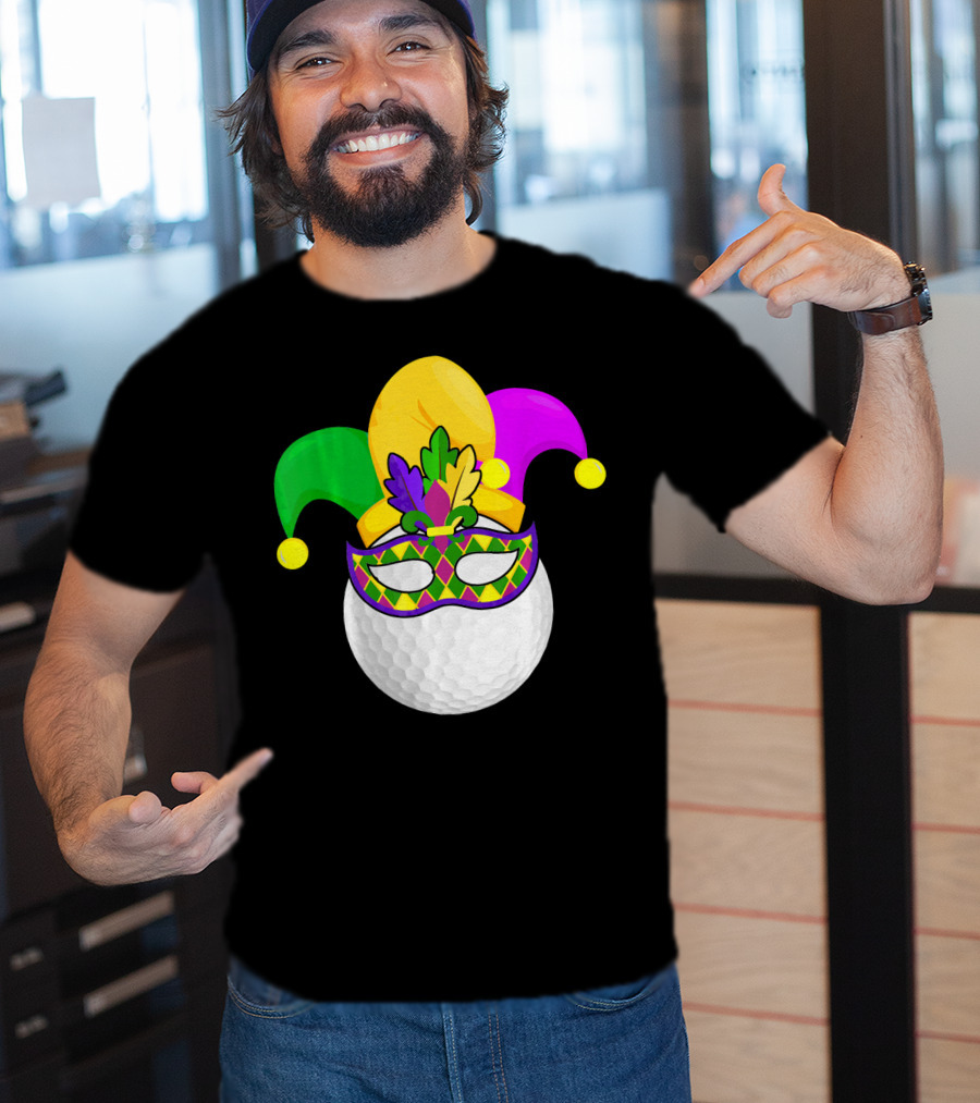 Golf Ball Mardi Gras Jester Hat Carnival Mask T-Shirt