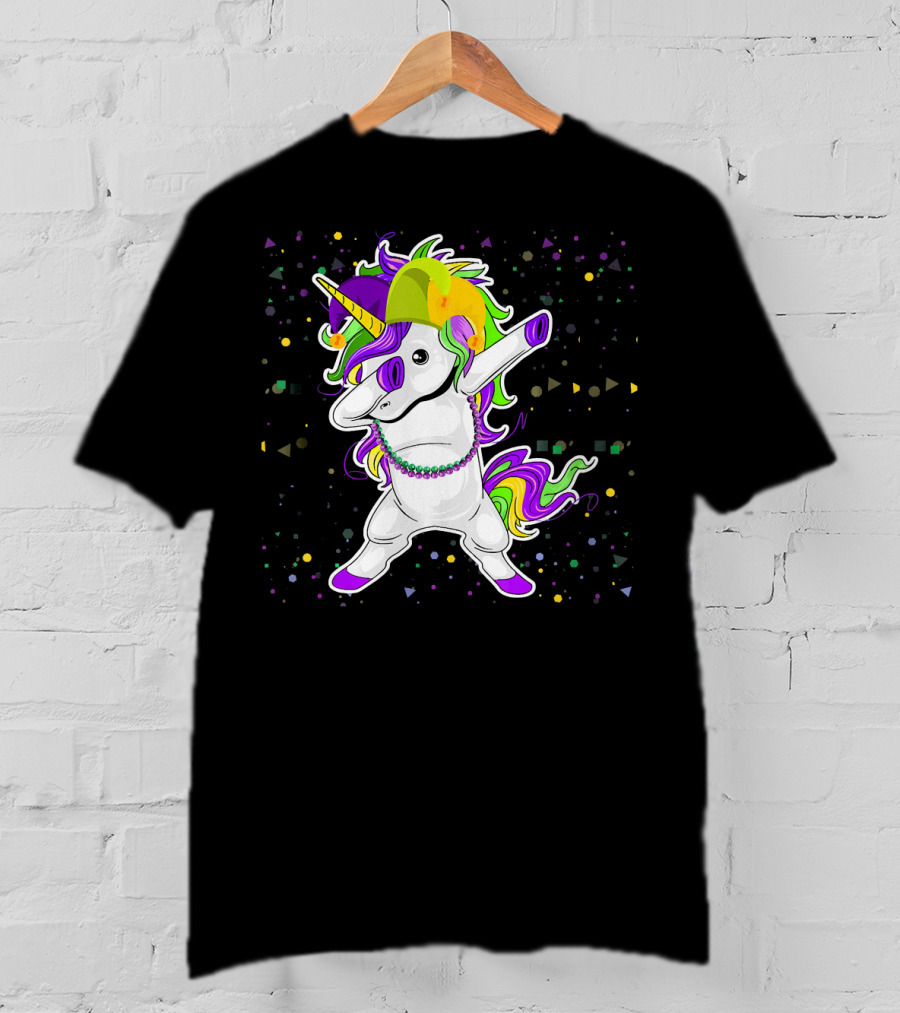 Mardi Gras Unicorn Party Mask Floss Dance T-Shirt