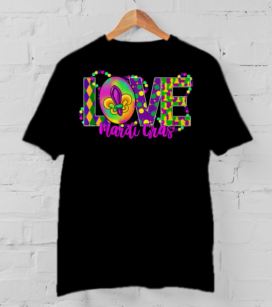 LOVE Mardi Gras Celebration Fleur-de-Lis T-Shirt