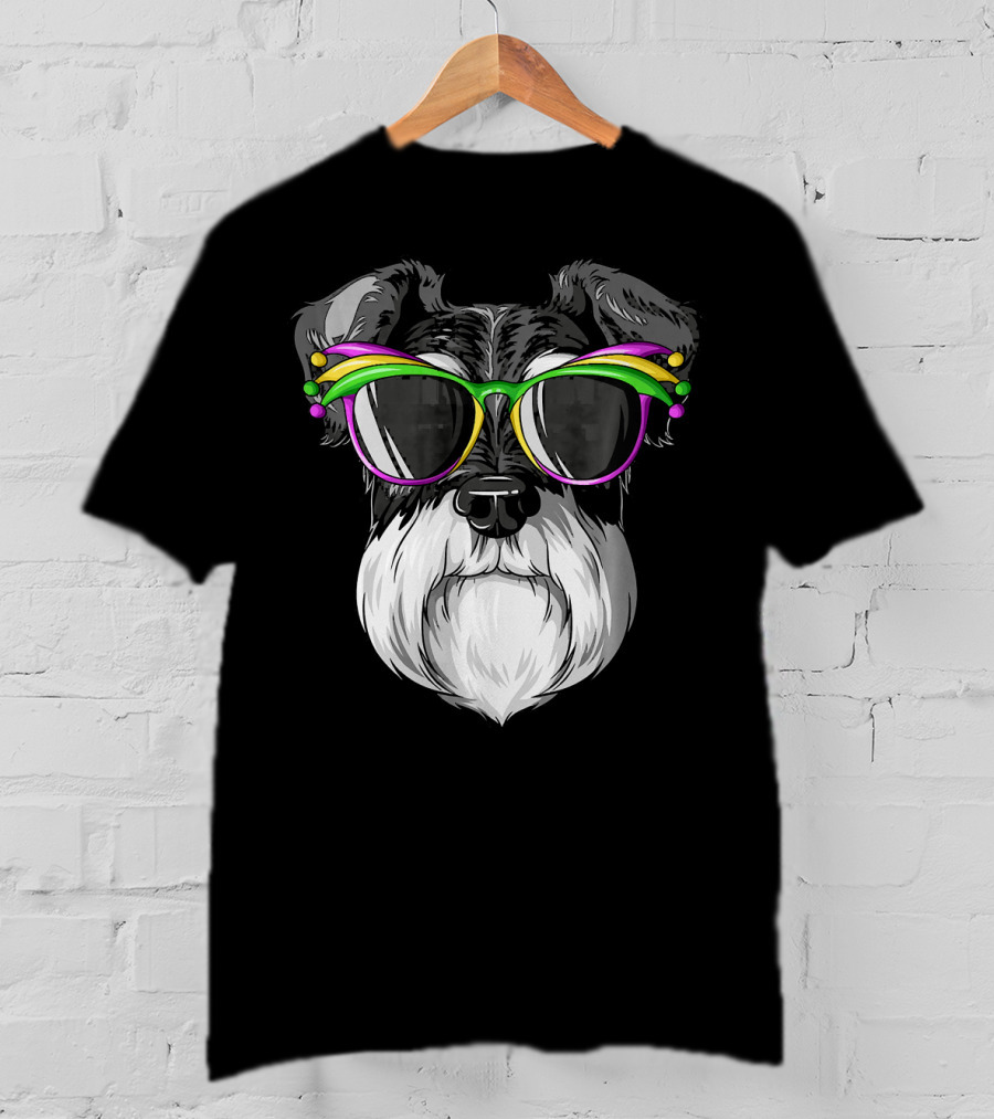 Schnauzer Mardi Gras Carnival Mask Sunglasses T-Shirt