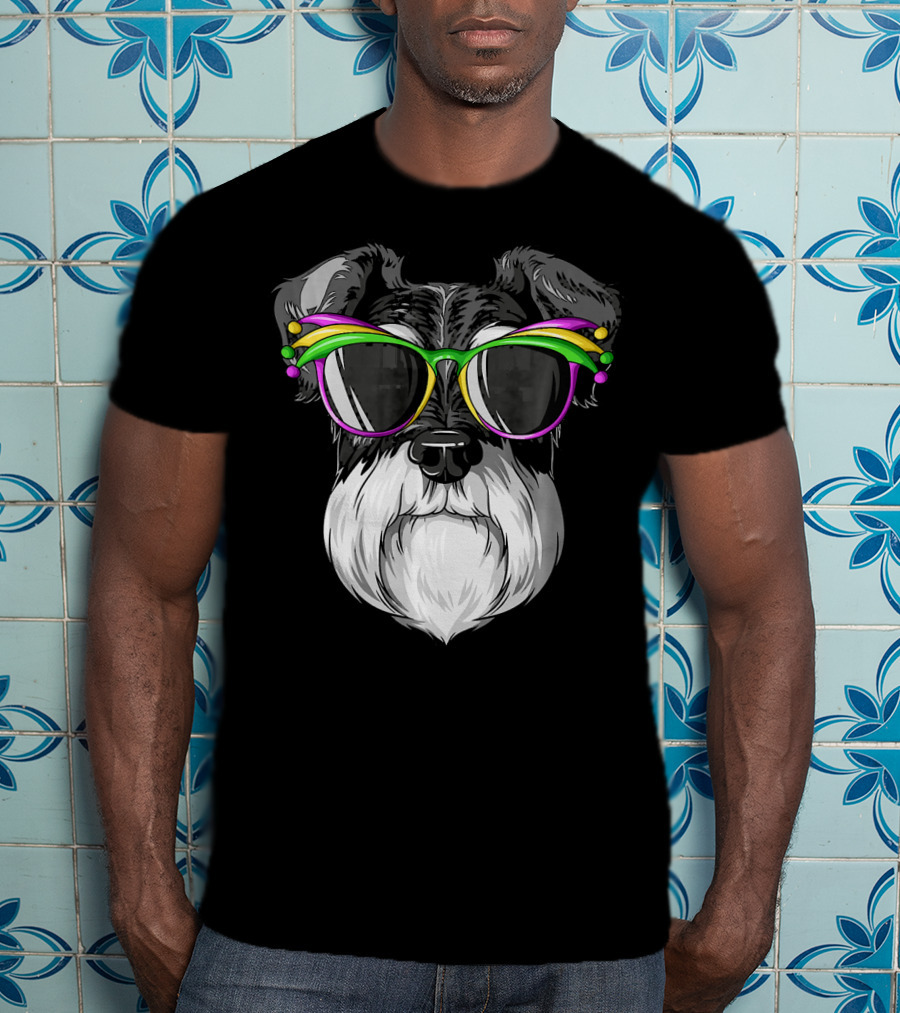 Schnauzer Mardi Gras Carnival Mask Sunglasses T-Shirt