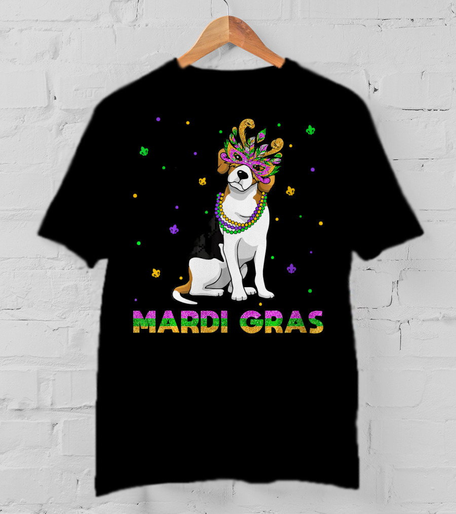 Jack Russell Terrier Mardi Gras Mask Beads Fun T-Shirt