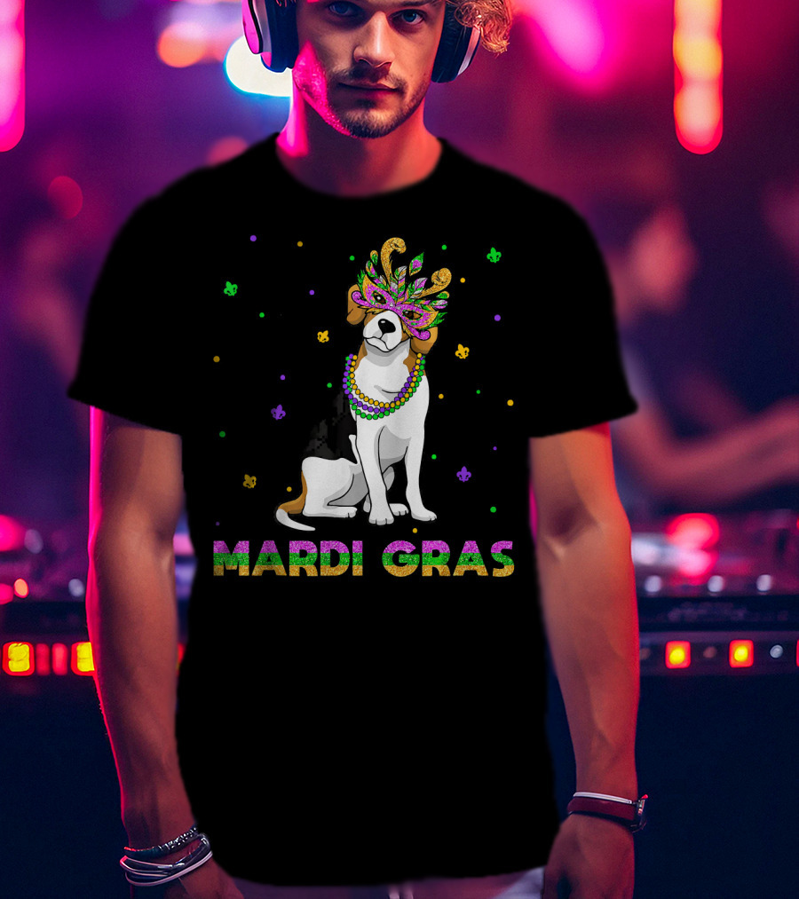 Jack Russell Terrier Mardi Gras Mask Beads Fun T-Shirt