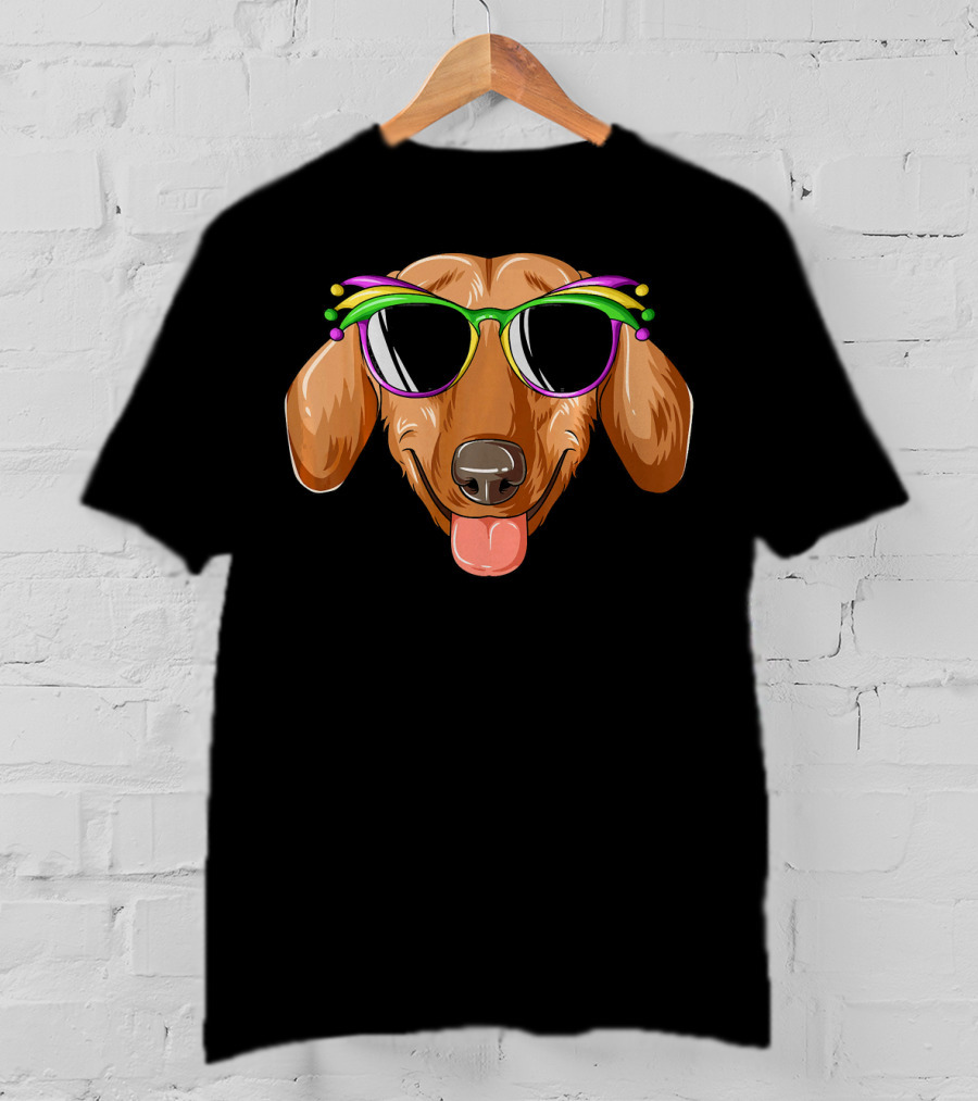 Dachshund Mardi Gras Carnival Mask Sunglasses Dachs T-Shirt