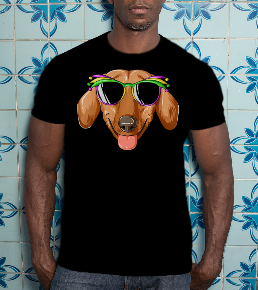 Dachshund Mardi Gras Carnival Mask Sunglasses Dachs T-Shirt