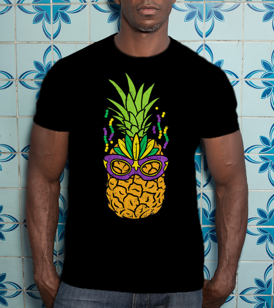 Pineapple Jester Mask Mardi Gras Fruit Funny Cool T-Shirt