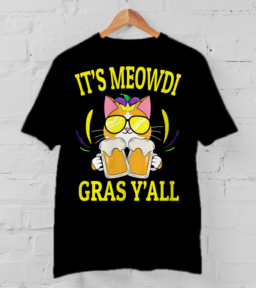 It's Meowdi Gras Y'all Cat With Beers And Sunglasses T-Shirt
